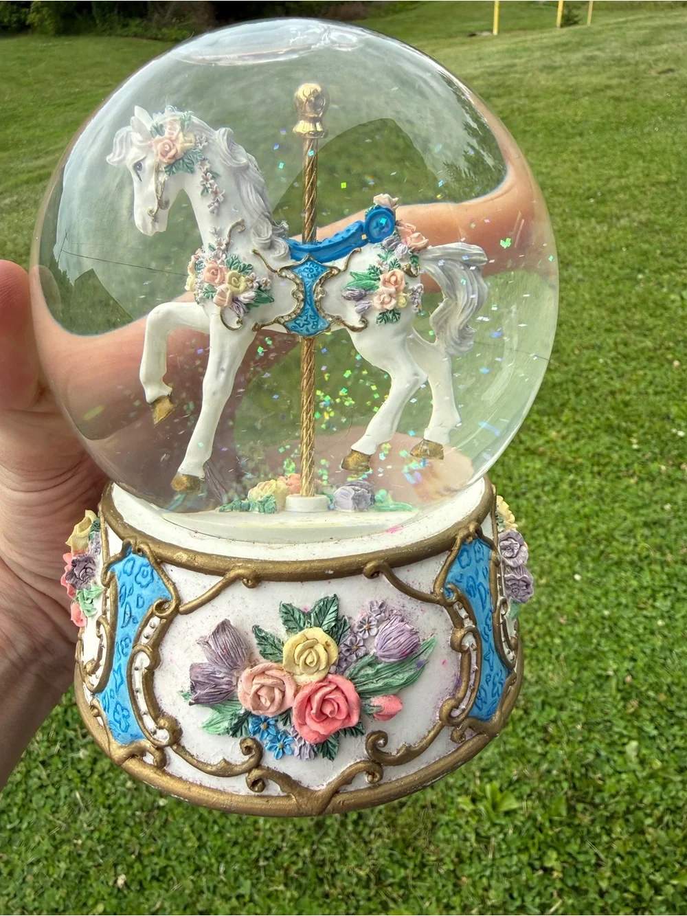 Vintage San Francisco Music Box Co -Carousel Horse Water Globe - “Ice Castles”